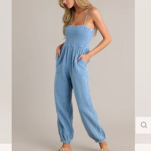 Z Supply Pants - Z SUPPLY SANTOS Blue Indigo Gauze Jumpsuit Size M